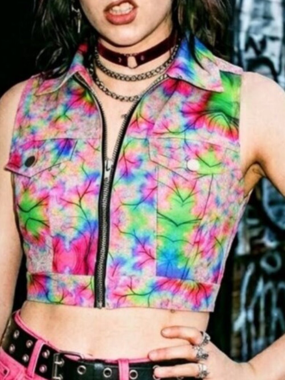 LIP SERVICE 24HRS mall goth Kaleidoscope stretch twill vest size XS
